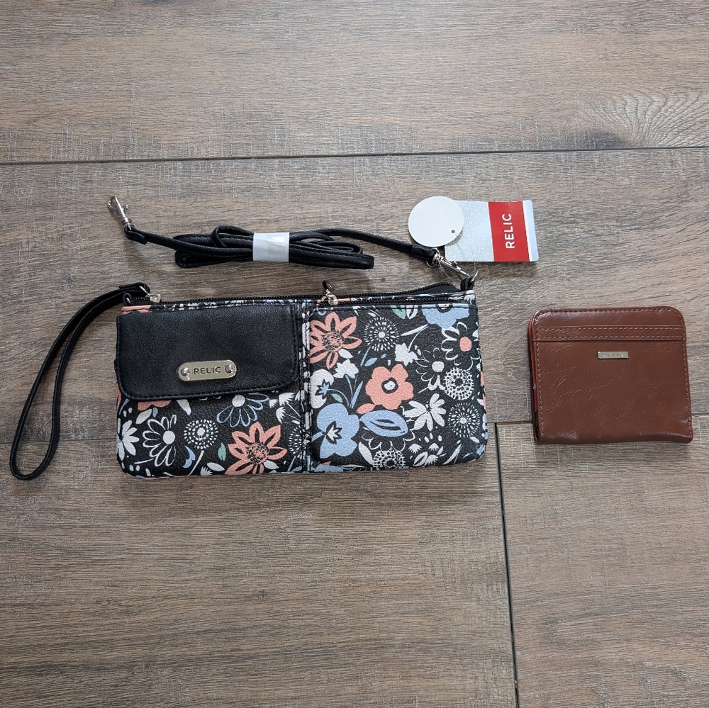 Relic Wallet Wristlet Crossbody Graphic Floral Print Leather‎ Bundle NWT